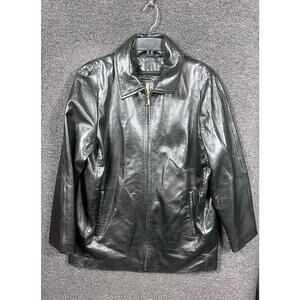 LNR Leather Jacket Mens Large Black Thinsulate Insulated Full Zip Classic Coat